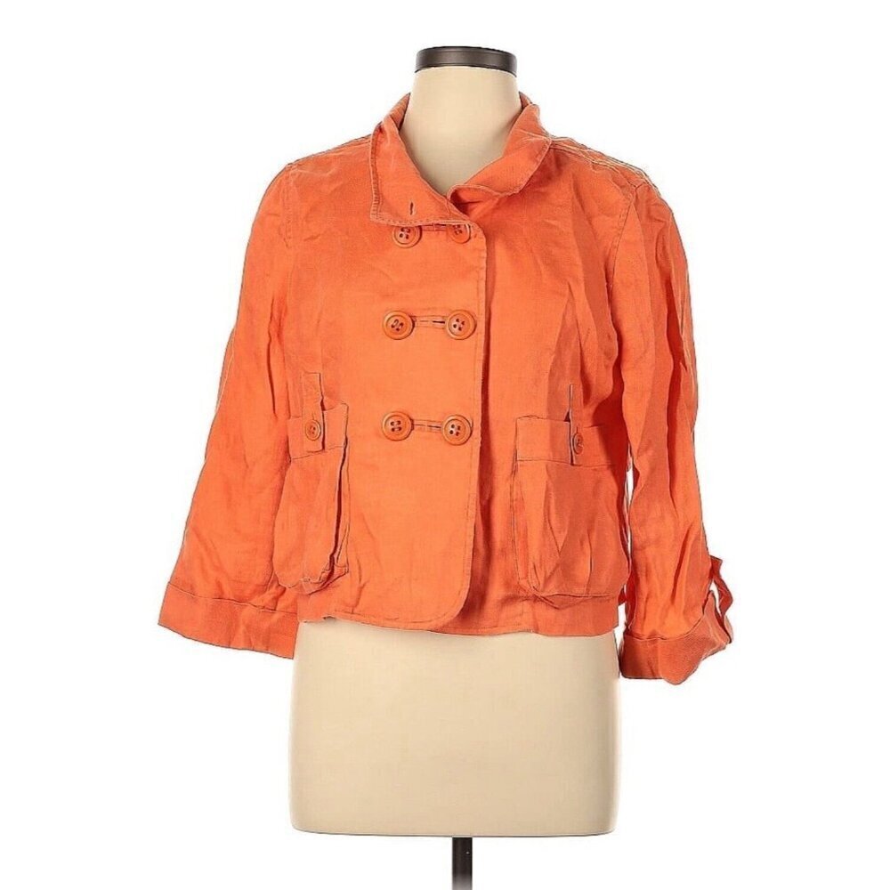 Etcetera Sz 4 Orange Linen Blazer Retro Jacket Lined with Front Pockets